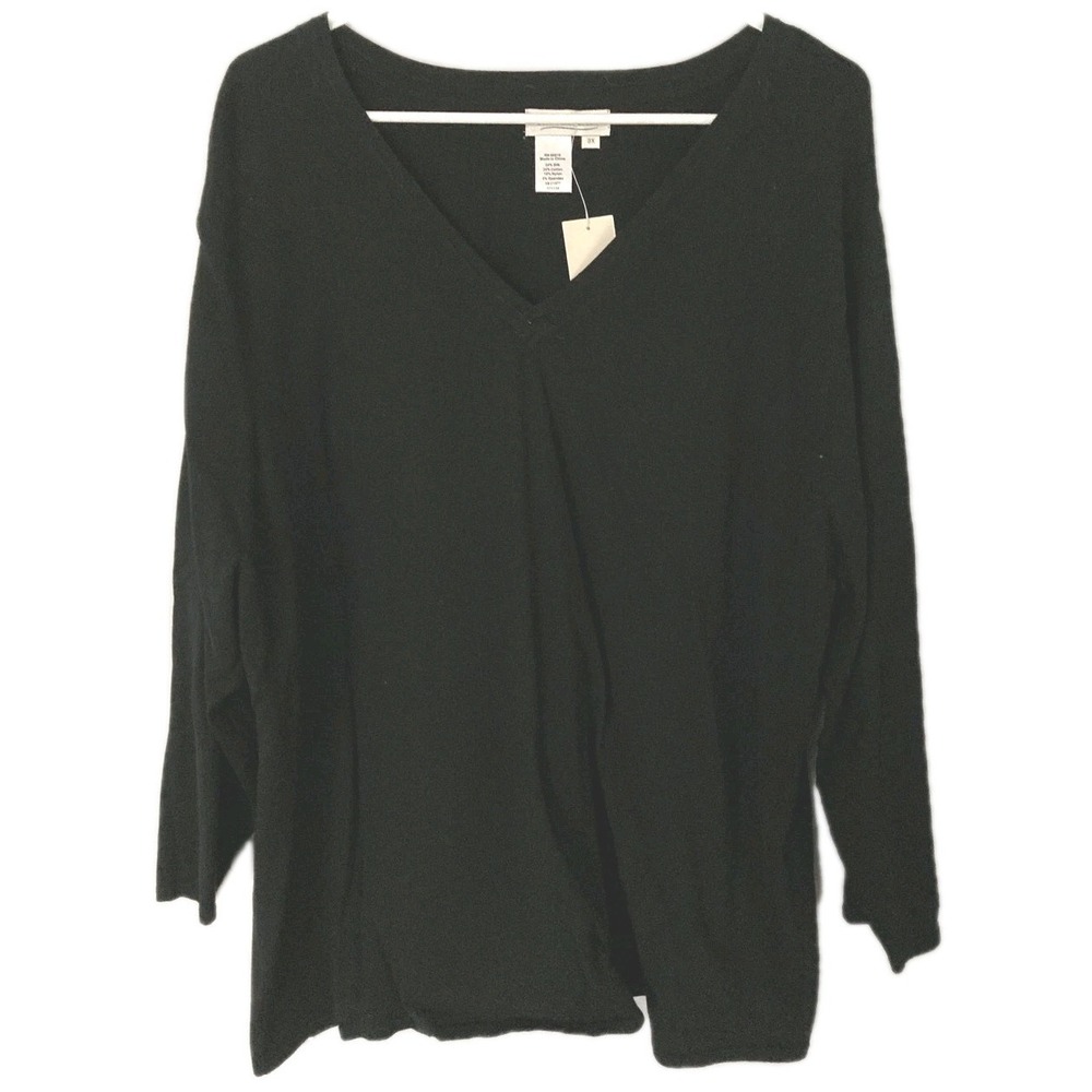 Coldwater Creek Sweater Women 3X Black Silk Blend 3/4 Sleeve V Neck Pullover NWT